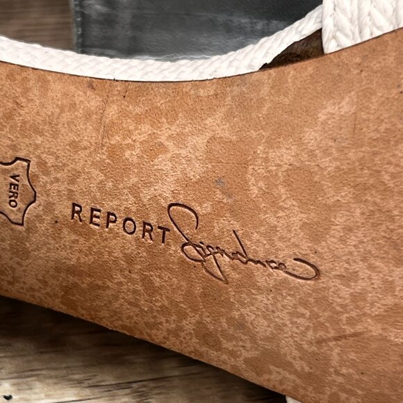 Report Signature Heels Women Sz 7.5 White Leather Dress Platform Raffia Textured - Picture 9 of 10